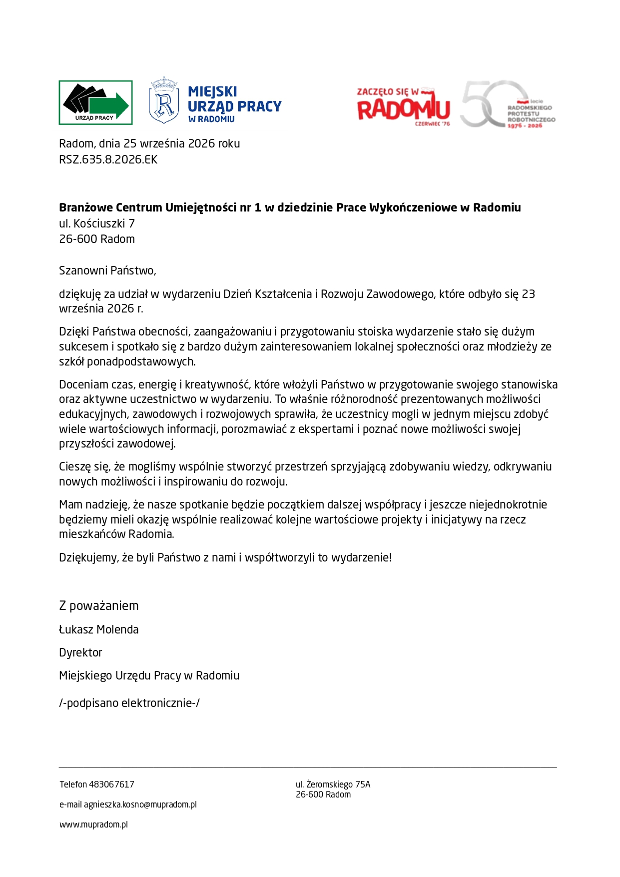 Podziękowania dla BCU nr 1 – razem podczas Dnia Kształcenia i Rozwoju Zawodowego